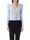 Balmain Engraved-button Cardigan In Pale Blue