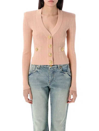 Balmain Women Buttoned V-necked Cardigan In Pink