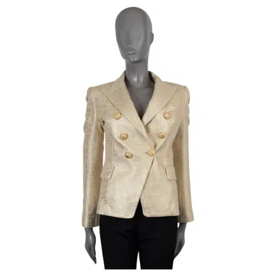 Pre-owned Balmain Gold Cotton Metallic Double Breasted Blazer Jacket 36 Xs In Brown