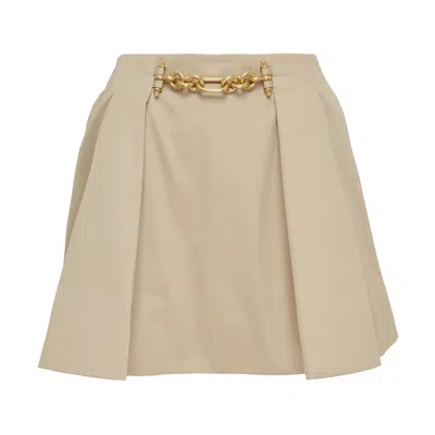 Balmain Gold Detail Gabardine Flare Skirt In Brown