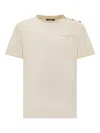 Balmain Gold-logo Button-detail T-shirt In Neutral