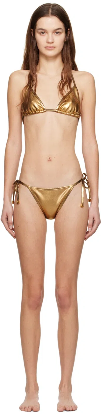 Balmain Gold Metallic Bikini In 710 Gold