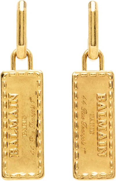 Balmain Gold Signature Tubular Earrings In 1ka Or