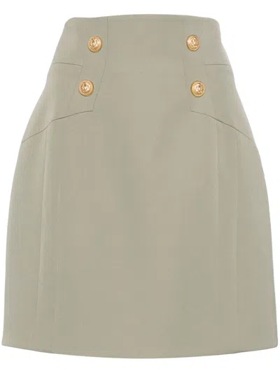 Balmain Gold-tone Buttons Skirt In Green