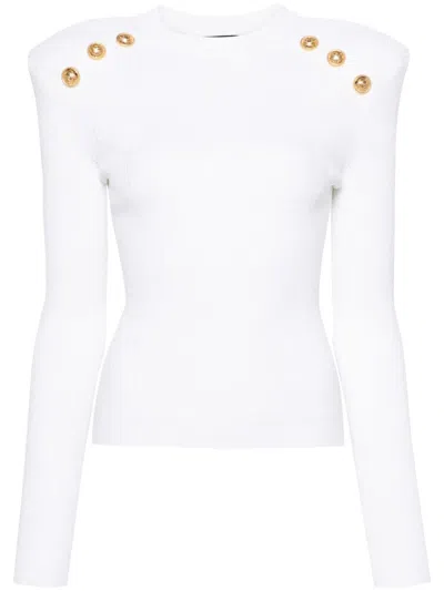 Balmain Rib Knit Viscose Sweater In White