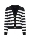 Balmain Striped Cotton Blend Jersey Cardigan In Black