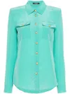 Balmain Golden-buttons Crepe Shirt In Green