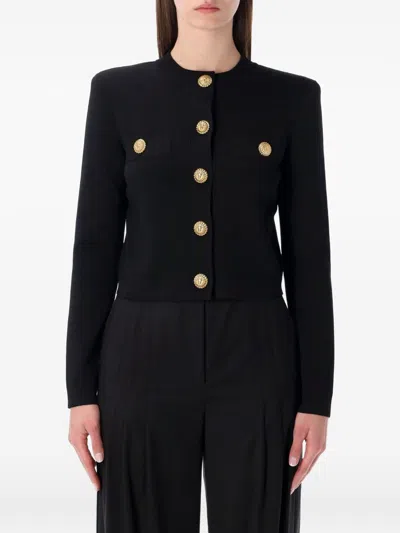 Balmain Gold-tone Button Cardigan In Black