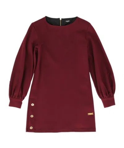 Balmain Gold-tone Button-embellished Dress In Burgundy