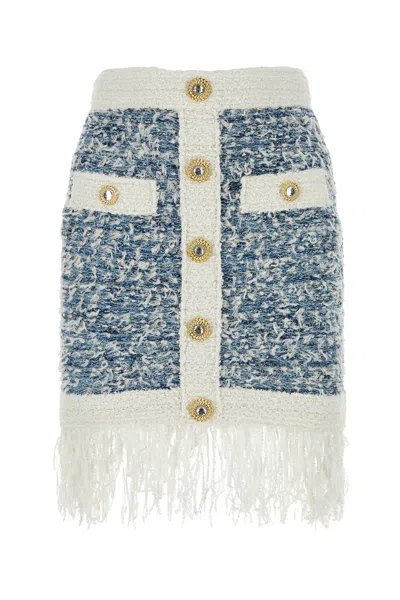 BALMAIN BALMAIN EMBROIDERED TWEED SKIRT