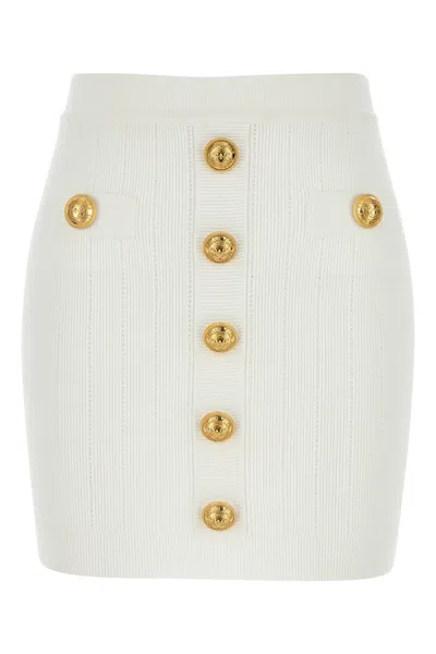 Balmain Button-detail Knitted Miniskirt In White