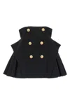 Balmain Button-embellished Pleated Grain De Poudre Wool Mini Skirt In Black