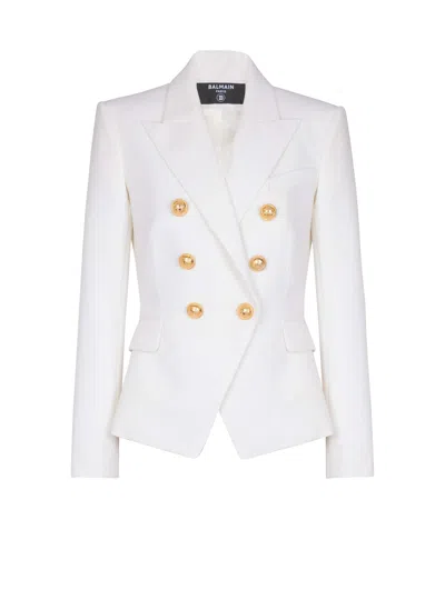Balmain Double-breasted Structured Denim Blazer With Peak Lapel In White