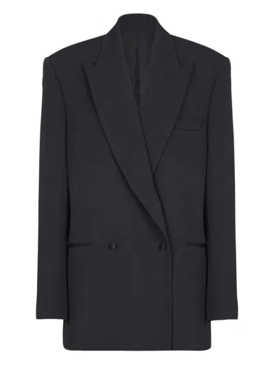 Balmain Grain-de-poudre Double-breasted Blazer In Black