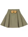 Balmain Pleated Grain Du Poudre Wool Mini Skirt In Green