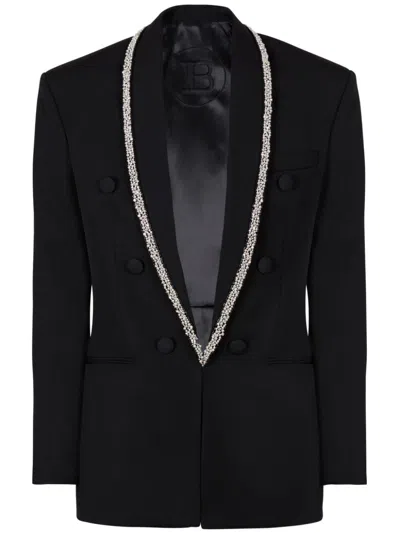Balmain Grain De Poudre Jacket With Embroidered Collar In Black