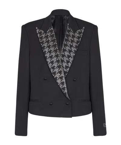 Balmain Grain De Poudre Jacket With Crystals In Black