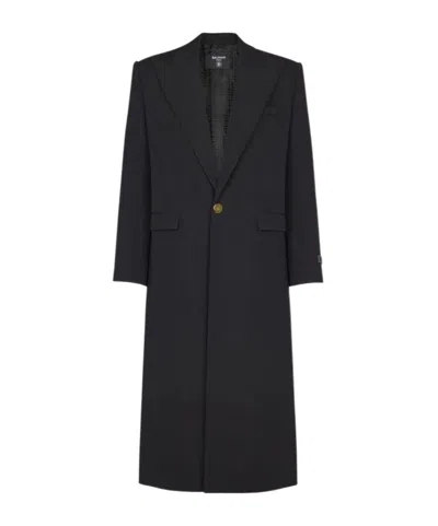 Balmain Grain De Poudre Long Coat In Black