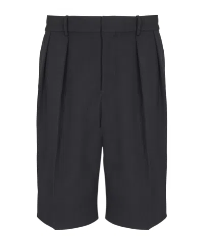 Balmain Grain De Poudre Pleated Bermuda Shorts In Blue
