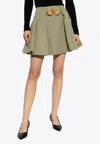Balmain Pleated Grain Du Poudre Wool Mini Skirt In Green