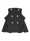 Balmain Button-embellished Pleated Grain De Poudre Wool Mini Skirt