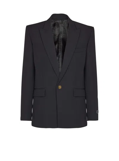 BALMAIN GRAIN DE POUDRE WOOL 1-BUTTON JACKET