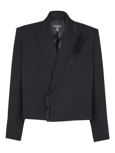 Balmain Grain De Poudre Wool Blazer In Black
