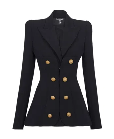 Balmain Button-embellished Wool Blazer In Black