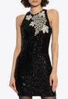 Balmain Grape Embroidery Sequined Mini Dress In Black