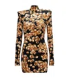 Balmain Short Velvet Dress With Grape Print In Black