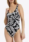 Balmain Grape Print One-piece Swimsuit In Black