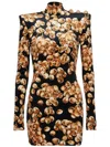 Balmain Short Velvet Dress With Grape Print In Black