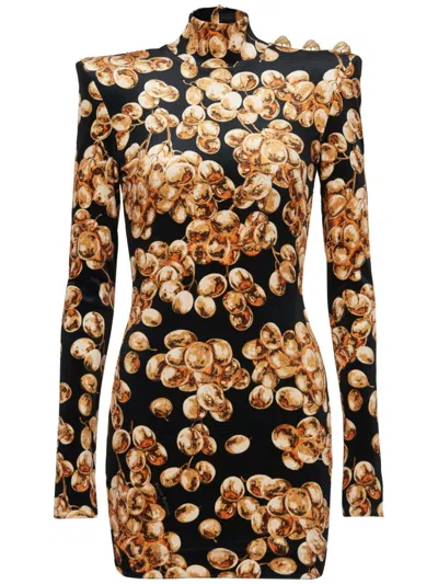 BALMAIN GRAPE-PRINT VELVET MINI DRESS