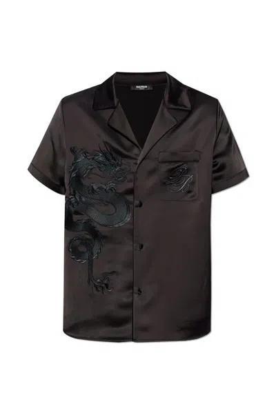 Balmain Graphic Embroidered Short Sleeved Shirt In Black