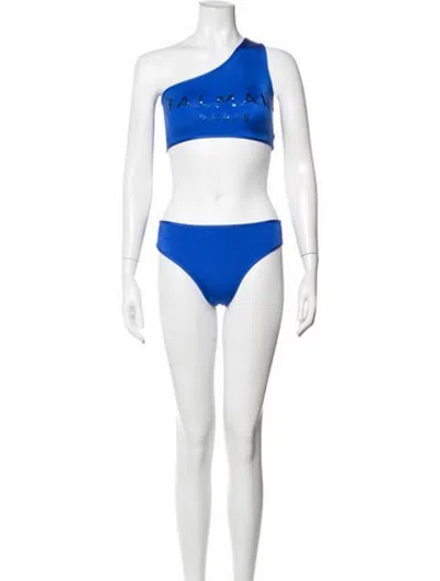 Pre-owned Balmain Graphic Print Bikini In Blue