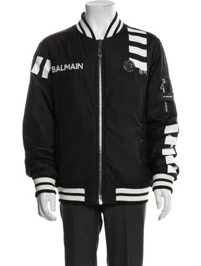 Pre-owned Balmain Graphic Print Bomber Jacket In Black