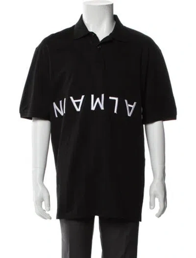 Pre-owned Balmain Graphic Print Collar Polo Shirt In Black
