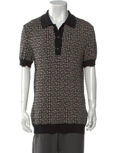 Pre-owned Balmain Graphic Print Collar Polo Shirt In Black