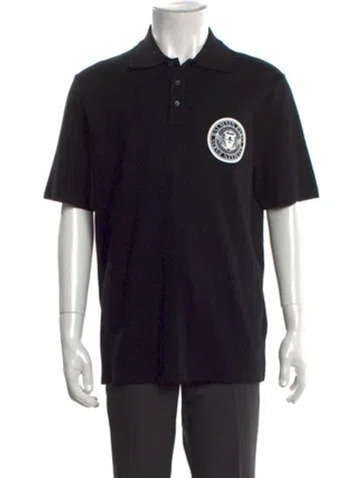Pre-owned Balmain Graphic Print Collar Polo Shirt In Black