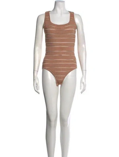 Pre-owned Balmain Graphic Print Crew Neck Bodysuit In Neutral