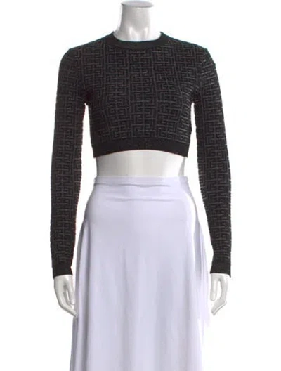 Pre-owned Balmain Graphic Print Crew Neck Crop Top In Black