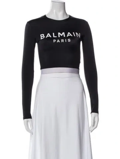 Pre-owned Balmain Graphic Print Crew Neck Crop Top In Gray