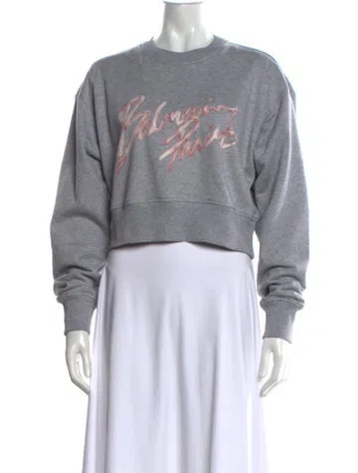 Pre-owned Balmain Graphic Print Crew Neck Crop Top In Grey