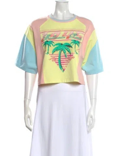 Pre-owned Balmain Graphic Print Crew Neck Crop Top In Multi
