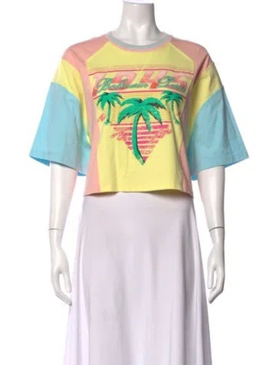 Pre-owned Balmain Graphic Print Crew Neck Crop Top In Multi