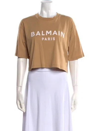 Pre-owned Balmain Graphic Print Crew Neck Crop Top In Neutral