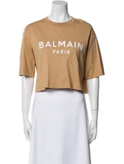 Pre-owned Balmain Graphic Print Crew Neck Crop Top In Neutral