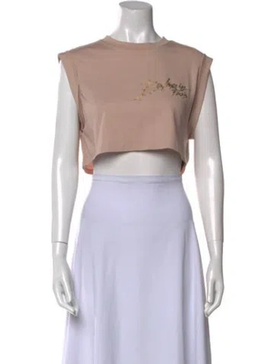 Pre-owned Balmain Graphic Print Crew Neck Crop Top In Pink