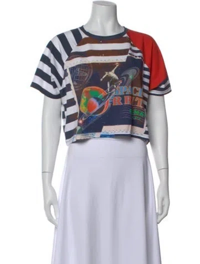Pre-owned Balmain Graphic Print Crew Neck Crop Top In Red