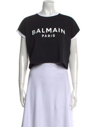 Pre-owned Balmain Graphic Print Crew Neck Crop Top W/ Tags In Black